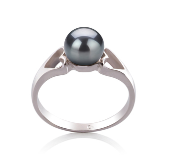 Anillo de perlas Perla de Agua Dulce de calidad AA de 6 a 7mm en color Negro