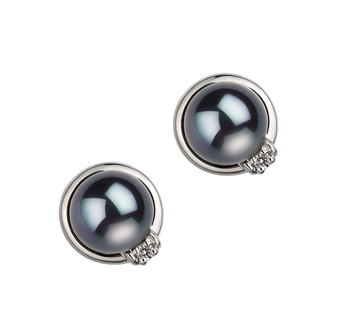 Par de pendientes de perlas Perla Akoya Japonesa de calidad AA de 6 a 7mm en color Negro