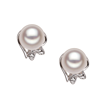 Par de pendientes de perlas Perla Akoya Japonesa de calidad AA de 6 a 7mm en color Blanco