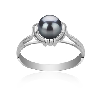 Anillo de perlas Perla de Agua Dulce de calidad AAAA de 6 a 7mm en color Negro