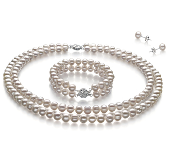Conjunto de perlas Perla de Agua Dulce de calidad A de 6 a 7mm en color Blanco