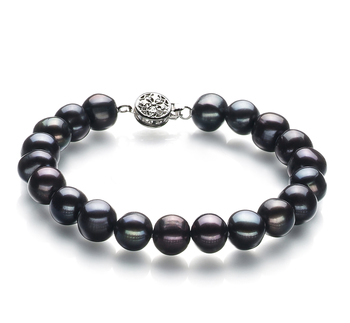 Pulsera de perlas Perla de Agua Dulce de calidad A de 8 a 9mm en color Negro