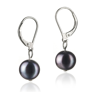Par de pendientes de perlas Perla de Agua Dulce de calidad A de 8 a 9mm en color Negro
