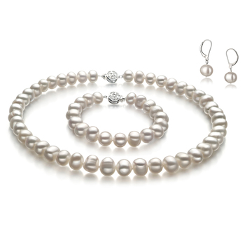Conjunto de perlas Perla de Agua Dulce de calidad A de 8 a 9mm en color Blanco