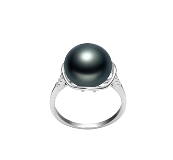 Anillo de perlas Perla de Agua Dulce de calidad AAA de 11 a 12mm en color Negro
