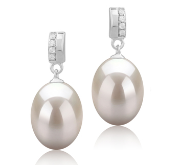 Par de pendientes de perlas Perla de Agua Dulce de calidad AAA de 9 a 10mm en color Blanco