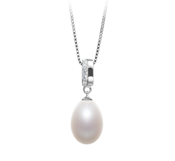 Colgante de perlas Perla de Agua Dulce de calidad AA - Gota de 10 a 11mm en color Blanco