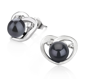 Par de pendientes de perlas Perla de Agua Dulce de calidad AA de 7 a 8mm en color Negro
