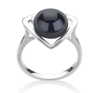 Anillo de perlas Perla de Agua Dulce de calidad AA de 9 a 10mm en color Negro
