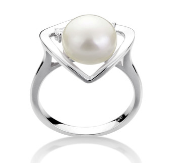 Anillo de perlas Perla de Agua Dulce de calidad AA de 9 a 10mm en color Blanco