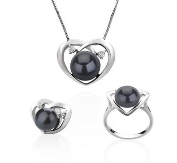 Conjunto de perlas Perla de Agua Dulce de calidad AA de 7 a 10mm en color Negro