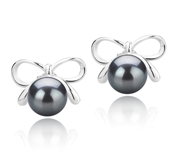 Par de pendientes de perlas Perla Tahití de calidad AAA de 8 a 9mm en color Negro