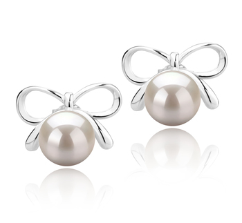 Par de pendientes de perlas Perla de Agua Dulce de calidad AAAA de 8 a 9mm en color Blanco
