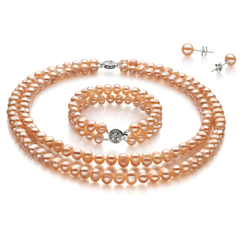 Conjunto de perlas Perla de Agua Dulce de calidad A de 6 a 7mm en color Rosa