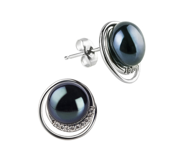 Par de pendientes de perlas Perla de Agua Dulce de calidad AA de 9 a 10mm en color Negro