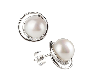 Par de pendientes de perlas Perla de Agua Dulce de calidad AA de 9 a 10mm en color Blanco