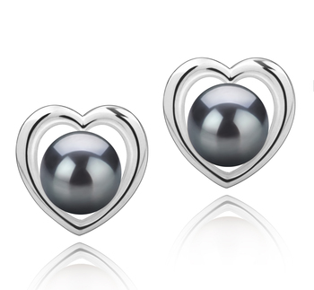 Par de pendientes de perlas Perla Tahití de calidad AAA de 8 a 9mm en color Negro