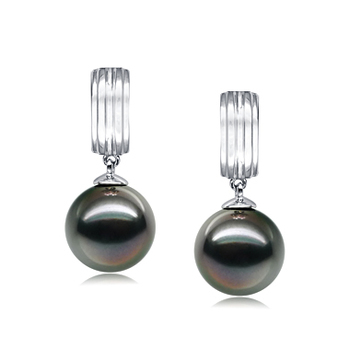 Par de pendientes de perlas Perla Tahití de calidad AAA de 9 a 10mm en color Negro