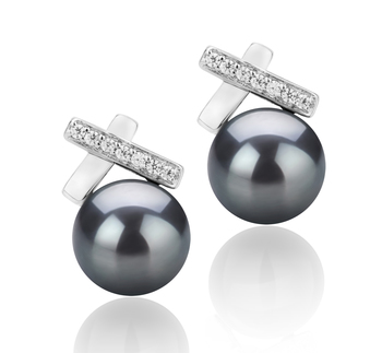 Par de pendientes de perlas Perla de Agua Dulce de calidad AAA de 7 a 8mm en color Negro