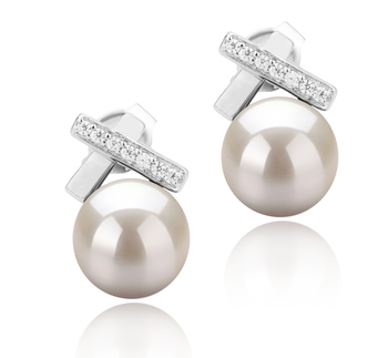 Par de pendientes de perlas Perla de Agua Dulce de calidad AAA de 7 a 8mm en color Blanco