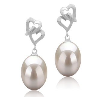 Par de pendientes de perlas Perla de Agua Dulce de calidad AAA de 9 a 10mm en color Blanco