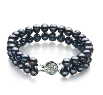Pulsera de perlas Perla de Agua Dulce de calidad A de 6 a 7mm en color Negro