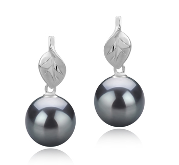 Par de pendientes de perlas Perla de Agua Dulce de calidad AAAA de 8 a 9mm en color Negro