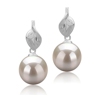 Par de pendientes de perlas Perla de Agua Dulce de calidad AAAA de 8 a 9mm en color Blanco