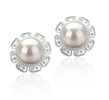 Par de pendientes de perlas Perla de Agua Dulce de calidad AAAA de 9 a 10mm en color Blanco