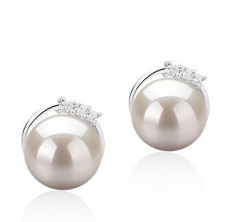 Par de pendientes de perlas Perla de Agua Dulce de calidad AAAA de 7 a 8mm en color Blanco