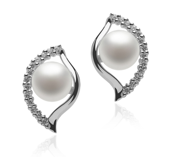 Par de pendientes de perlas Perla de Agua Dulce de calidad AAAA de 6 a 7mm en color Blanco