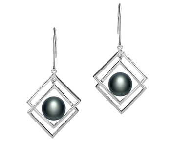 Par de pendientes de perlas Perla de Agua Dulce de calidad AAA de 8 a 9mm en color Negro