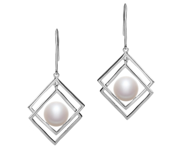 Par de pendientes de perlas Perla de Agua Dulce de calidad AAA de 8 a 9mm en color Blanco