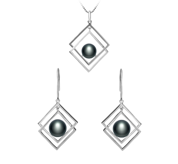 Conjunto de perlas Perla de Agua Dulce de calidad AAA de 8 a 9mm en color Negro