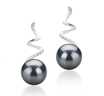 Par de pendientes de perlas Perla de Agua Dulce de calidad AAAA de 8 a 9mm en color Negro