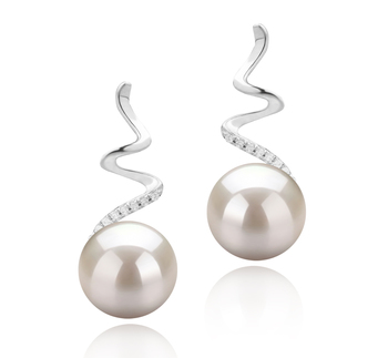 Par de pendientes de perlas Perla de Agua Dulce de calidad AAAA de 8 a 9mm en color Blanco
