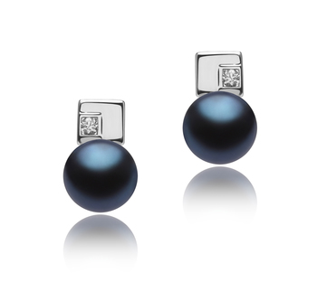 Par de pendientes de perlas Perla de Agua Dulce de calidad AAA de 8 a 9mm en color Negro