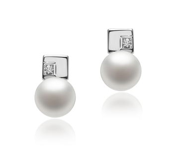 Par de pendientes de perlas Perla de Agua Dulce de calidad AAA de 8 a 9mm en color Blanco