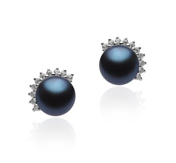 Par de pendientes de perlas Perla de Agua Dulce de calidad AA de 7 a 8mm en color Negro
