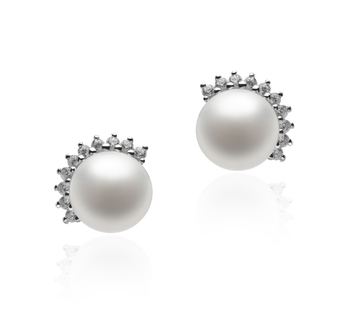 Par de pendientes de perlas Perla de Agua Dulce de calidad AA de 7 a 8mm en color Blanco