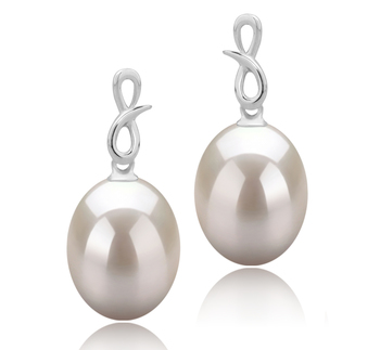 Par de pendientes de perlas Perla de Agua Dulce de calidad AAA de 9 a 10mm en color Blanco
