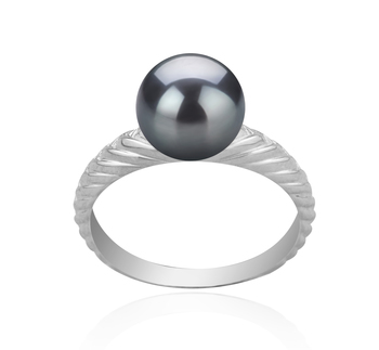 Anillo de perlas Perla de Agua Dulce de calidad AAAA de 8 a 9mm en color Negro