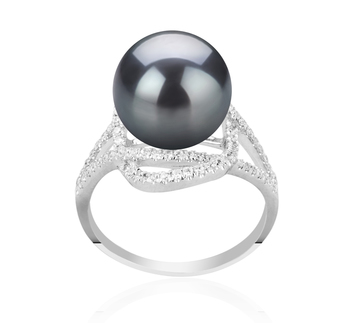 Anillo de perlas Perla Tahití de calidad AAA de 10 a 11mm en color Negro
