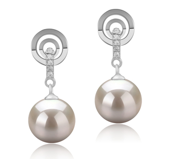 Par de pendientes de perlas Perla de Agua Dulce de calidad AAAA de 8 a 9mm en color Blanco