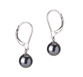 Par de pendientes de perlas Perla de Agua Dulce de calidad AAAA de 7 a 8mm en color Negro