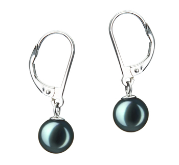 Par de pendientes de perlas Perla Akoya Japonesa de calidad AA de 7 a 8mm en color Negro