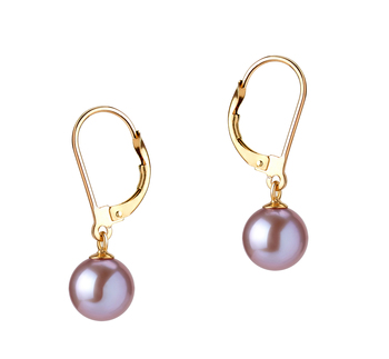 Par de pendientes de perlas Perla de Agua Dulce de calidad AAAA de 7 a 8mm en color Lavanda