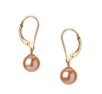 Par de pendientes de perlas Perla de Agua Dulce de calidad AAAA de 7 a 8mm en color Rosa