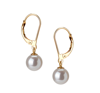 Par de pendientes de perlas Perla de Agua Dulce de calidad AAAA de 7 a 8mm en color Blanco