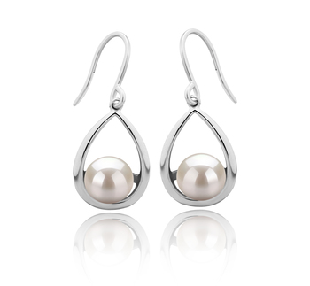 Par de pendientes de perlas Perla de Agua Dulce de calidad AAAA de 7 a 8mm en color Blanco